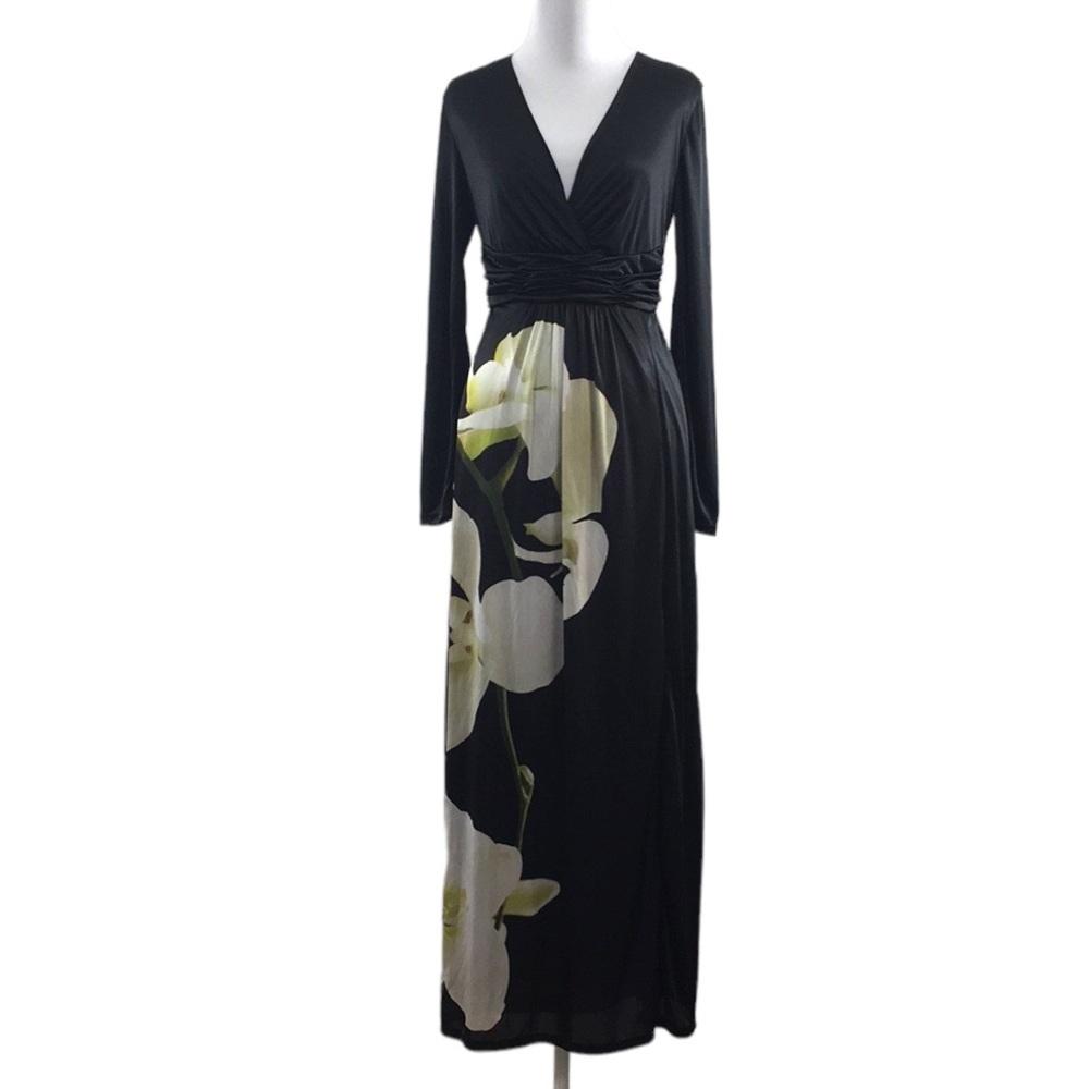 Altuzarra Target Black Floral Maxi Dress Womens XS Long Sleeve Side Slit
